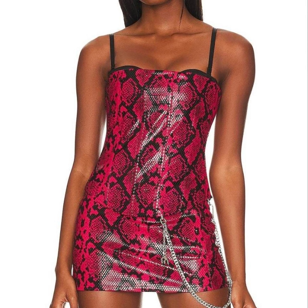 Miaou Red Python Corset and Mini Skirt Set